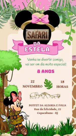 Convite Aniversário Safari da Minnie para Editar Online