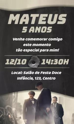 Convite Aniversário Peaky Blinders para Editar Online