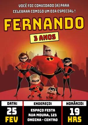 Convite Aniversário Os Incríveis Editável para Imprimir