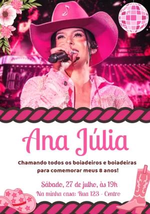 Convite de Aniversário Boiadeira Ana Castela para Editar Online