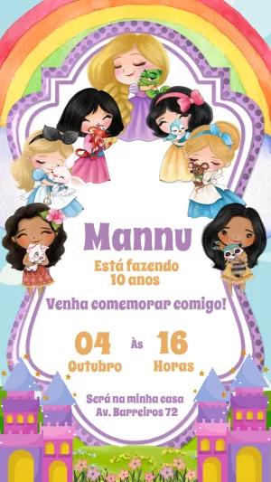 Convite de Aniversário Princesas Cute para Editar Online