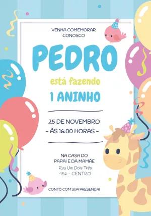 Convite de Aniversário Safari com Bichinhos para Editar Online