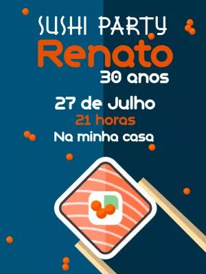 Convite de Aniversário Sushi para Editar Online