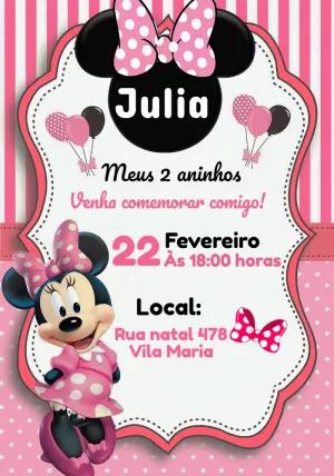 Convite de Aniversário Minnie Mouse Rosa para Editar Online