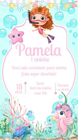 Convite Aniversário Fundo do Mar Menina para Editar Online