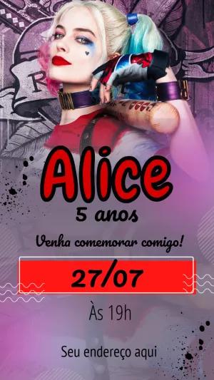 Convite de Aniversário Arlequina para Editar Online