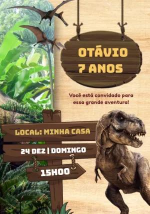 Convite Aniversário Dinossauro Jurássico para Editar Online