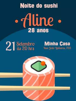 Convite de Aniversário Tema Sushi para Editar Online