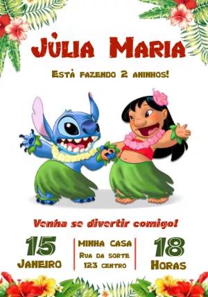 Convite de Aniversário Lilo & Stitch para Editar Online