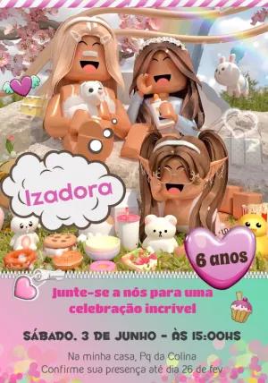 Convite de Aniversário Roblox Menina para Editar Online