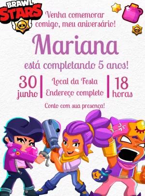 Convite de Aniversário Brawl Stars com Personagens para Editar