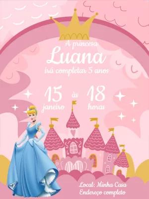 Convite Aniversário Cinderela Princesa para Editar Online