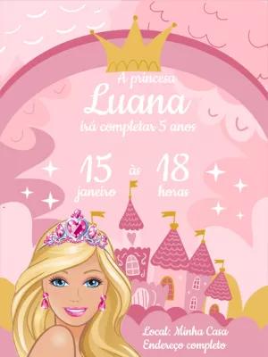 Convite Aniversário Barbie Princesa para Editar Online