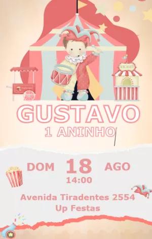 Convite Aniversário Circo Vintage Menino para Editar Online