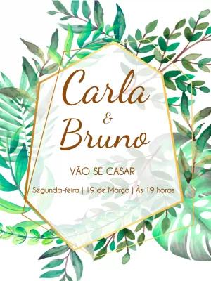 Convite de Casamento Botânico com Folhagens para Editar
