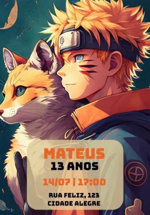 Convite Aniversário Naruto e Raposa para Editar Online