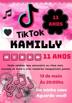 Convite Aniversário TikTok com Tema Musical para Editar Online