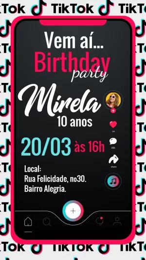 Convite de Aniversário Tik Tok para Editar e Imprimir