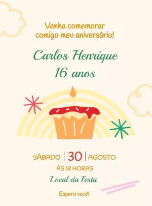 Convite de Aniversário com Bolo Minimalista para Editar Online