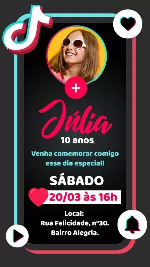Convite de Aniversário Tik Tok com Foto para Editar Online