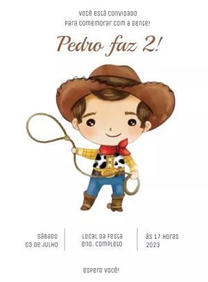 Convite Aniversário Toy Story Woody Aquarela para Editar Online