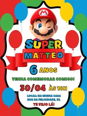 Convite de Aniversário Super Mario Bros Editável Online