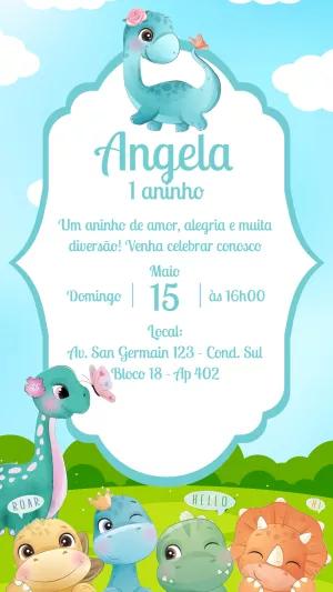 Convite Aniversário Dinossauro Baby para Editar Online