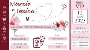 Convite de Casamento Cartão de Embarque Floral para Editar Online