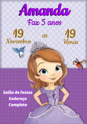 Convite de Aniversário Princesa Sofia para Editar Online