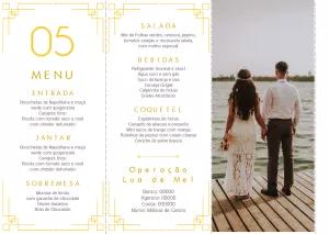Menu de Casamento Dourado com Foto para Editar Online