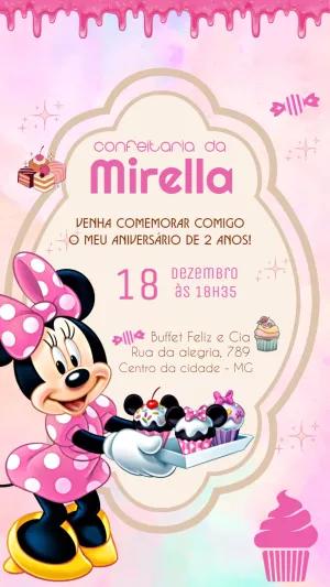 Convite Aniversário Minnie Confeiteira para Editar Online