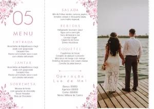 Menu de Casamento Rosa com Foto para Editar Online