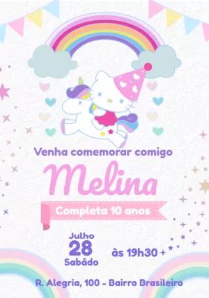 Convite Aniversário Hello Kitty Unicórnio para Editar Online