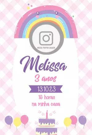 Convite Aniversário Arco-íris com Foto para Editar Online