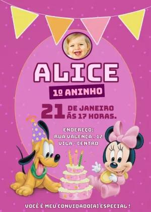 Convite Aniversário Minnie Baby com Foto para Editar Online