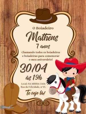 Convite Aniversário Boiadeiro Infantil para Editar Online