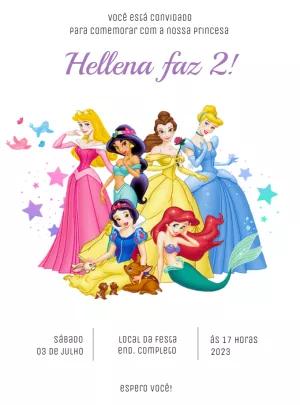 Convite Aniversário Princesas Disney para Editar Online