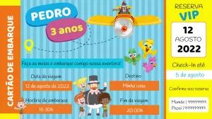 Convite Mundo Bita Cartão de Embarque para Editar Online