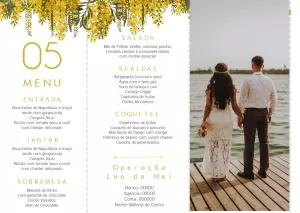 Menu de Casamento Floral Amarelo com Foto para Editar Online