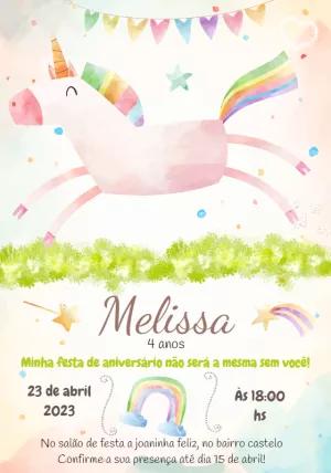 Convite de Aniversário Unicórnio Mágico para Editar Online