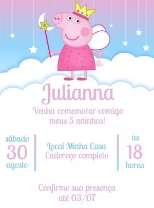Convite Aniversário Peppa Pig Princesa Fada para Editar Online