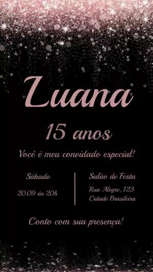 Convite 15 anos Glitter Rose Gold para Editar Online
