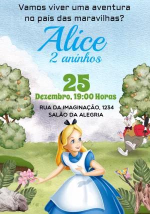Convite Aniversário Alice no País das Maravilhas para Editar