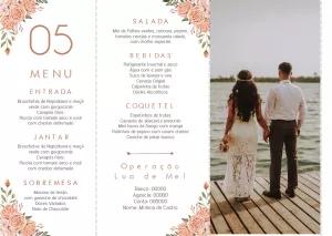 Menu de Casamento Floral Rosa com Foto para Editar Online