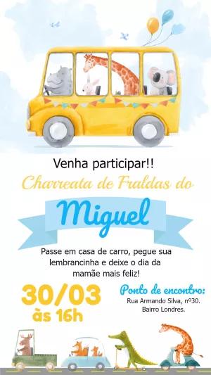 Convite Charreata de Fraldas Safari com Animais para Editar Online