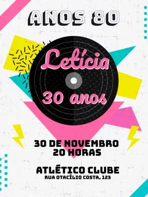 Convite de Aniversário Anos 80 Retrô para Editar Online