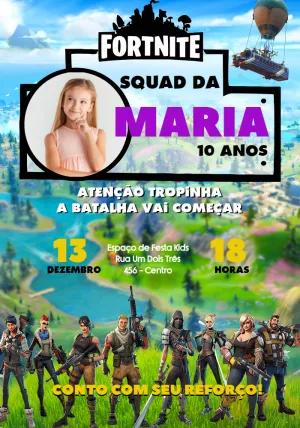 Convite Aniversário Fortnite com Foto para Editar Online