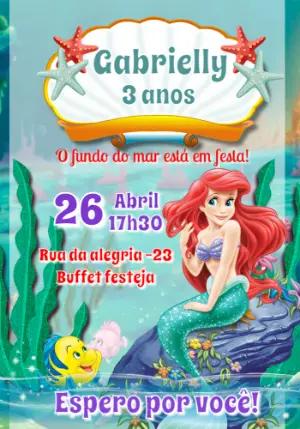 Convite de Aniversário Pequena Sereia para Editar Online