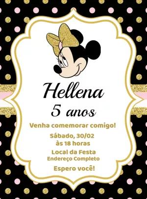 Convite Aniversário Minnie Mouse Glitter para Editar Online