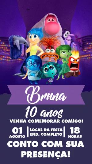 Convite Aniversário Divertida Mente 2 com Personagens para Editar